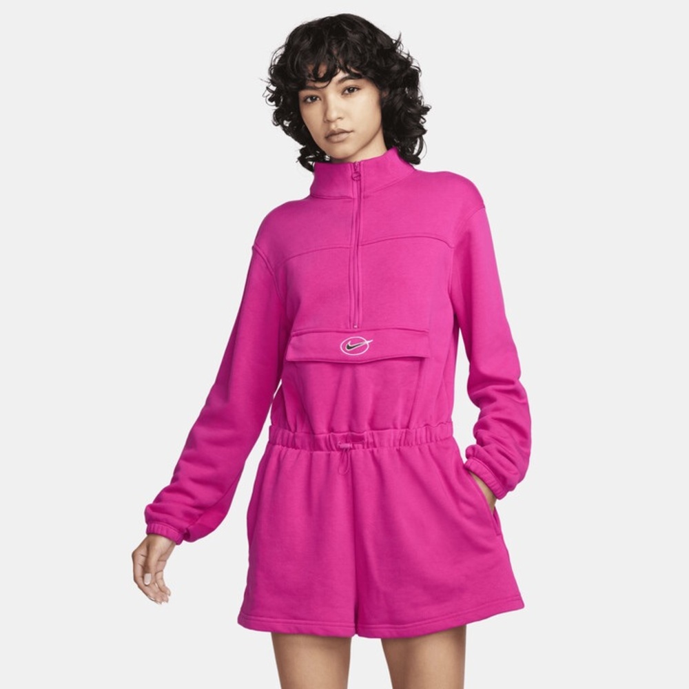 NIKE Sportswear Icon Fuchsia Short Fleece Romper Size S